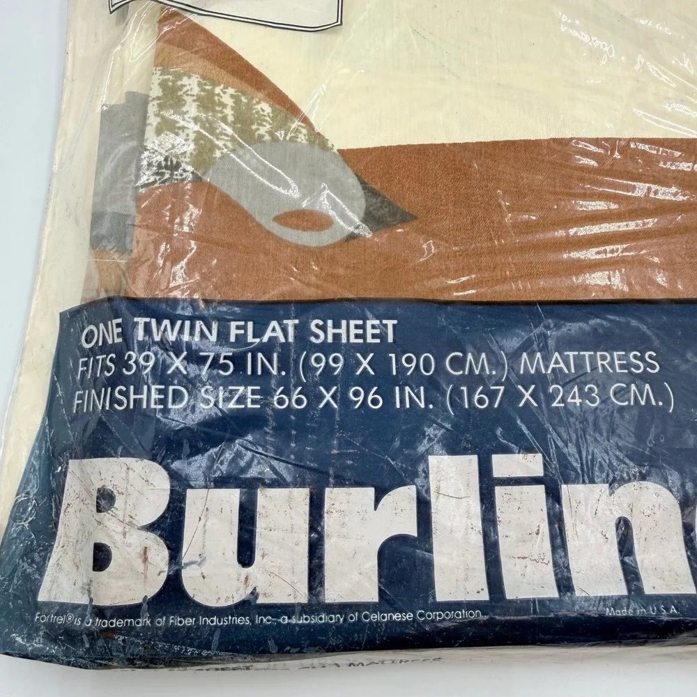 Vintage Burlington Helen Webber Birdscape Twin Flat Sheet MCM Brown Tan NEW